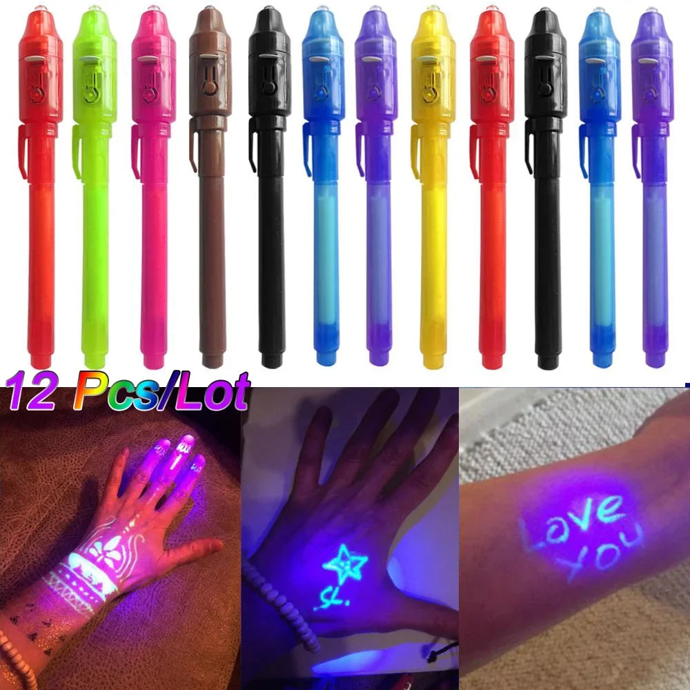 Invisible Ink Pen 12 PCS, Spy Pen with UV Light, Magic Marker for