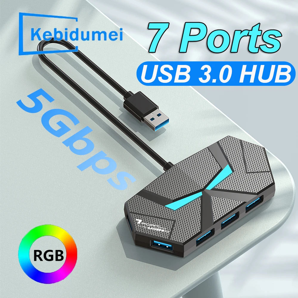 7 Ports USB 3.0 HUB Type C Docking Station 5Gbps High Speed