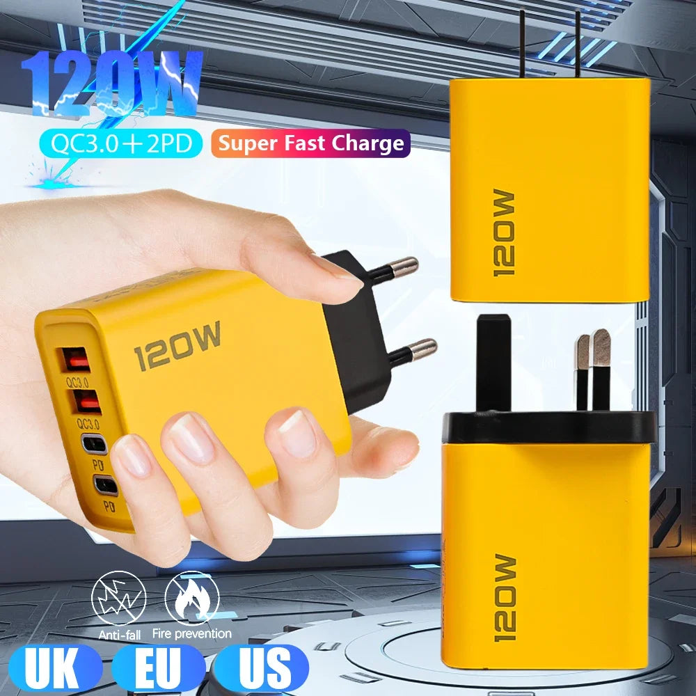 Dual PD USB Charger Wall Adapter QC3.0 120W Fast Charging Phone