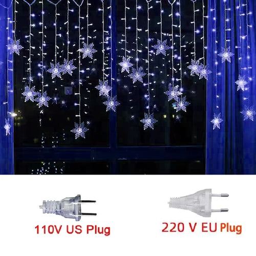Christmas Snowflakes LED String Lights Flashing Fairy Curtain Lights