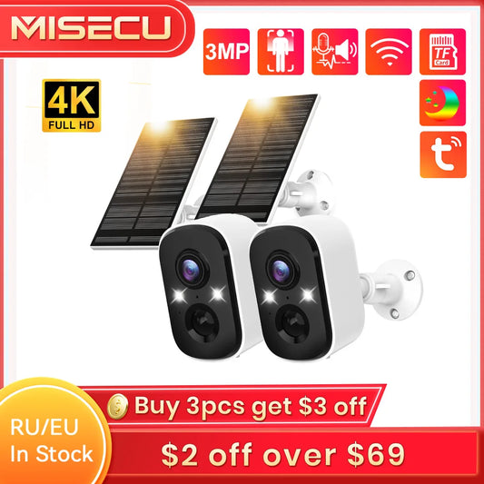 MISECU Tuya 3MP Security Battery Camera Combo with Solar Panel Two-way