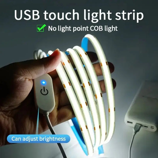 LED COB Light Strip Touch Dimmer Flexible Diode Tape 5V USB Linear
