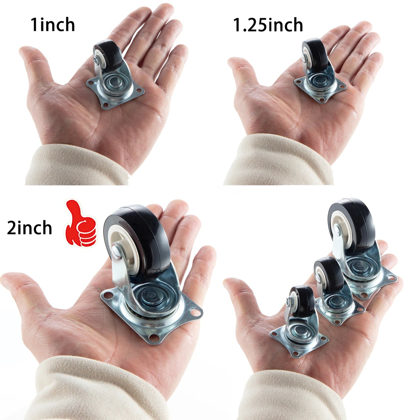 Set Of 4 1"/1.25"/2" PVC Furniture Casters Wear Resistant Mute