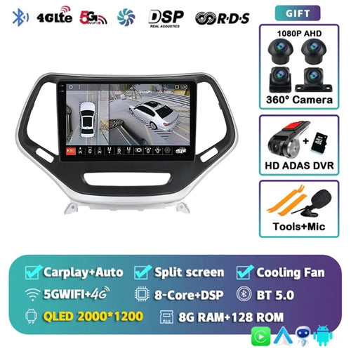 Android 14 Carplay Auto WIFI+4G Car Radio For Jeep Cherokee 5