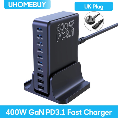 UHOMEBUY 400W USB C Charger 10-Ports GaN Charging Station 140W Max