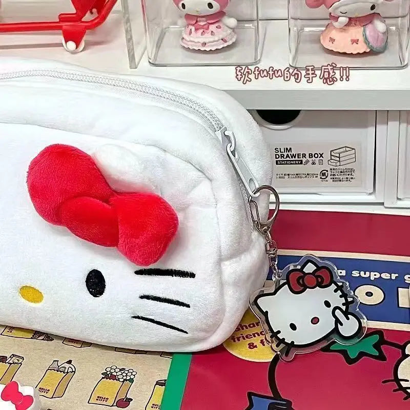 Cute Hello Kitty Plush Pencil Case Student Large Capacity Stationery