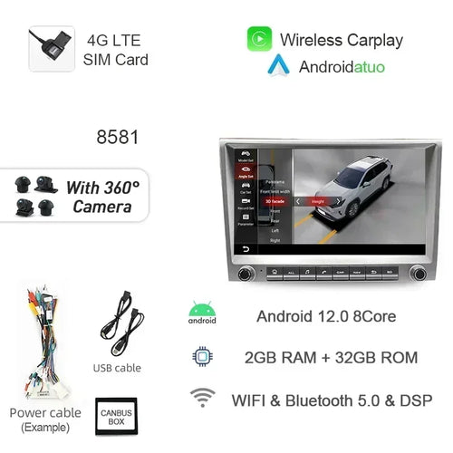 7862 720P Auto Android 13 12G+256G Car Radio GPS Player 4GB Carplay
