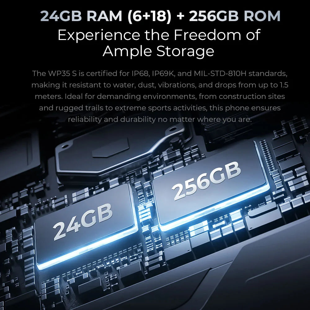 Oukitel WP35 S Rugged Phone 6.56" HD+ 24GB(6+18)+256GB 11000mAh Mobile