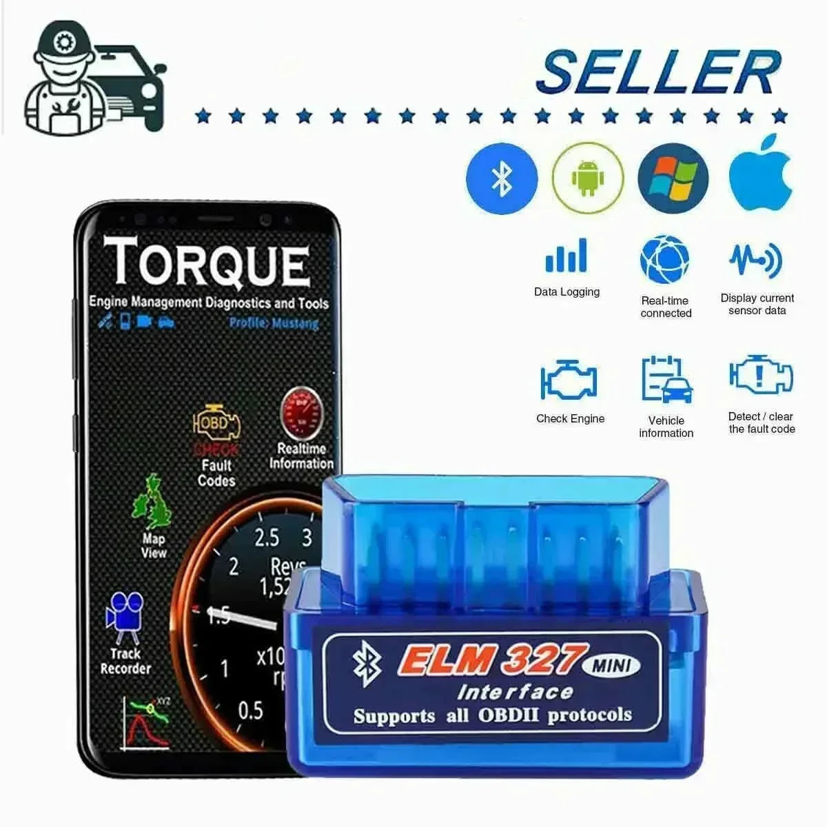 OBD 2 ELM327 Car Detector Bluetooth-compatible Interface V2.1 V1.5
