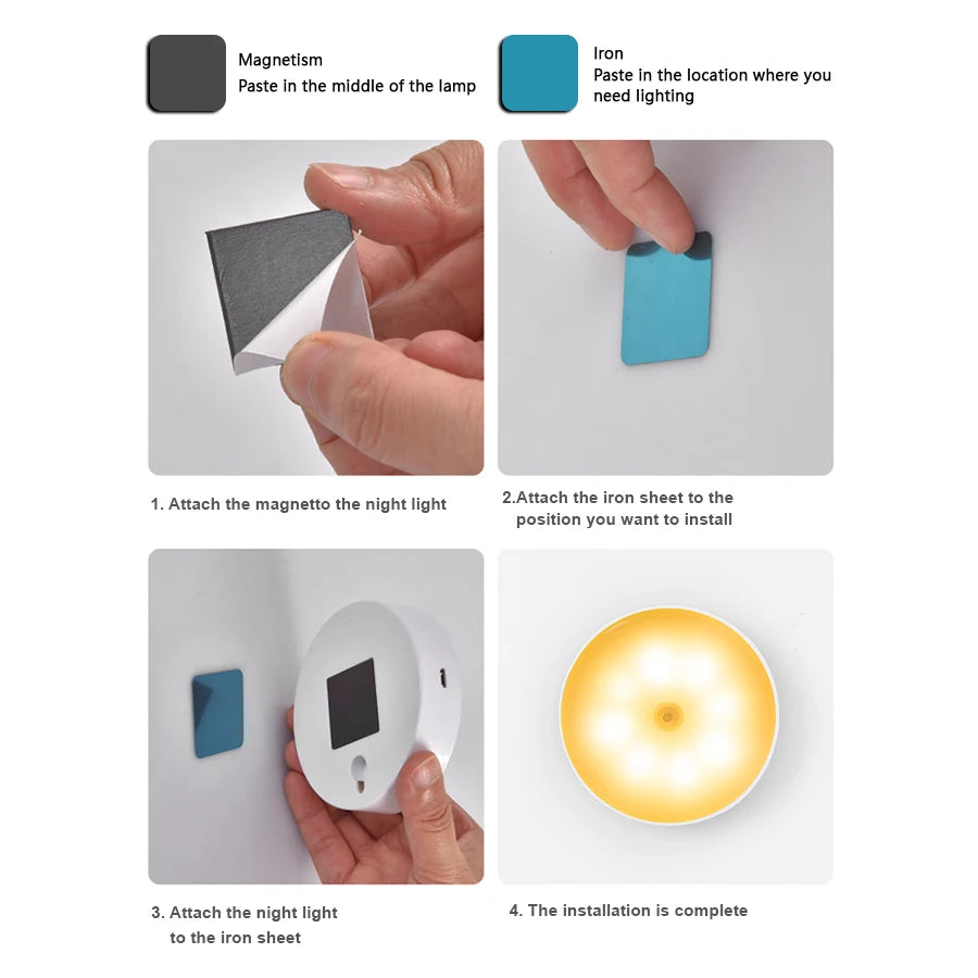 CY Motion Sensor LED Night Light USB Rechargeable For Kitchen Cabinet