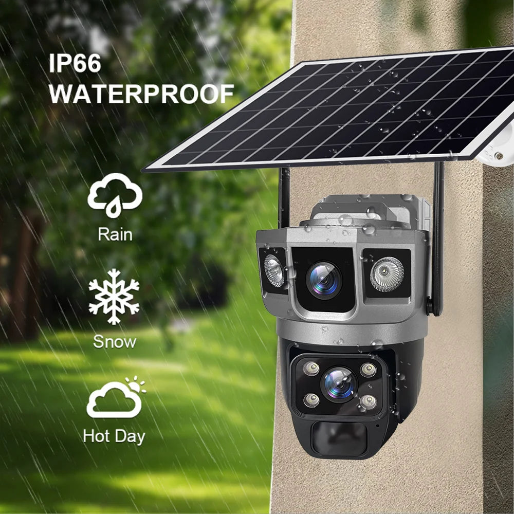 V380 Pro 12MP  Solar WIFI IP Camera CCTV Two Lens Three Screen Auto