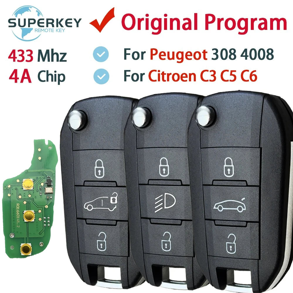 4A Chip For Peugeot 308 4008 Citroen C3 C5 C6 Flip Remote Folding Car