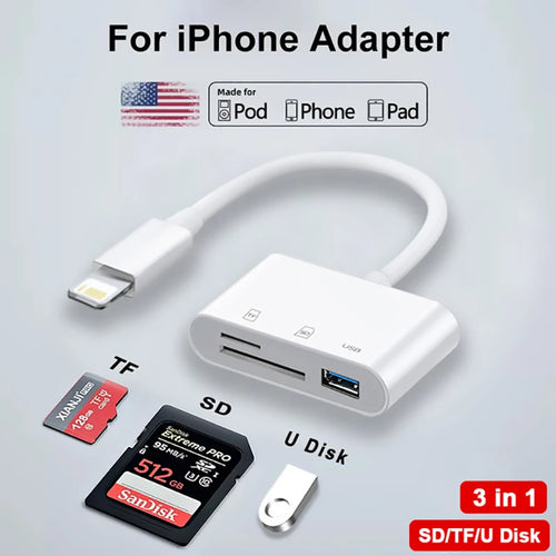 3 In 1 SD TF Card Reader For Apple iPhone 14 12 13 11 Pro Max XR XS