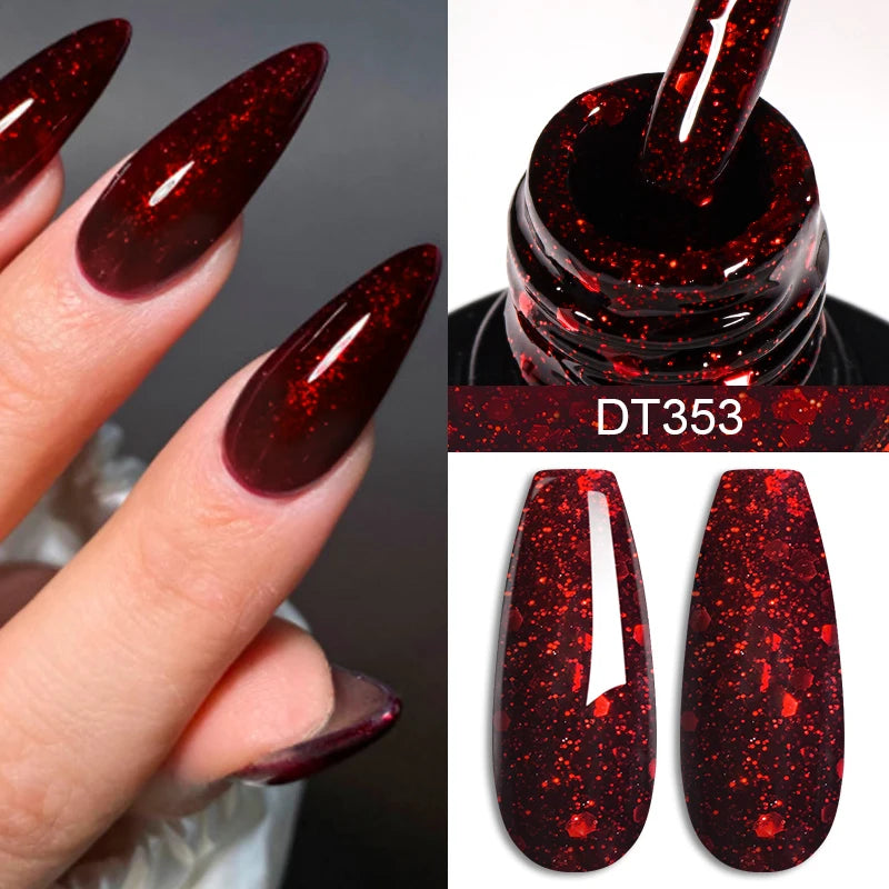 MEET ACROSS 7ml Red Gel Nail Polish Crystal Semi Permanent Soak Off UV