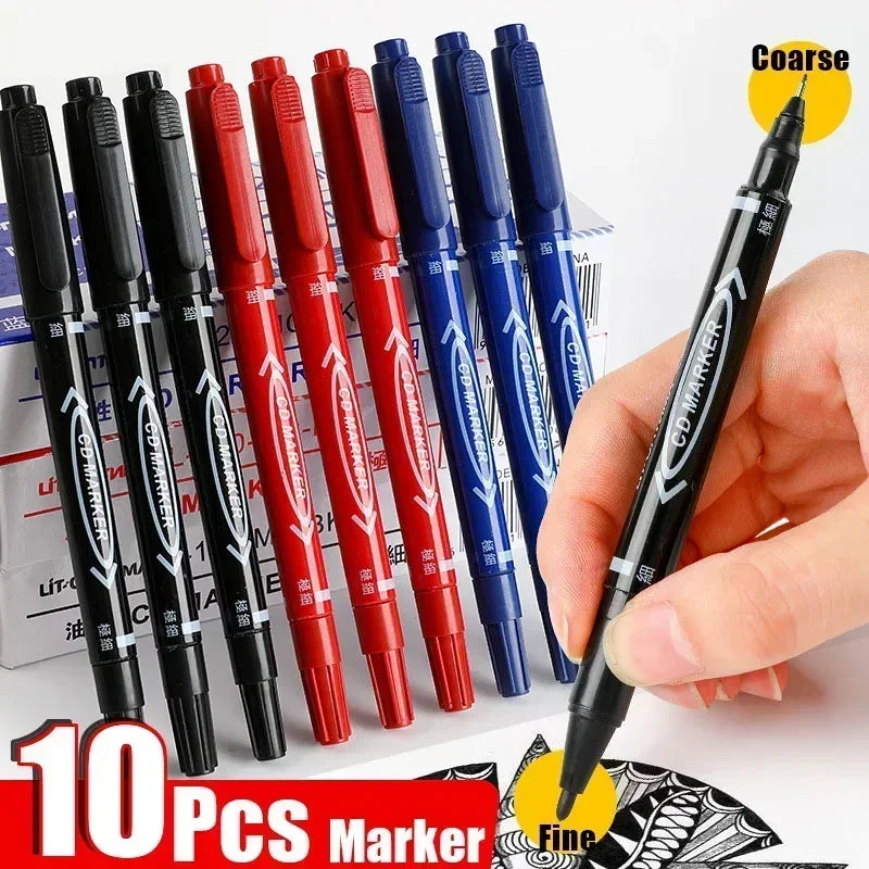 5/10 Pcs Twin Tip Permanent Marker Black/Blue/Red Oil Marker Pen Fine