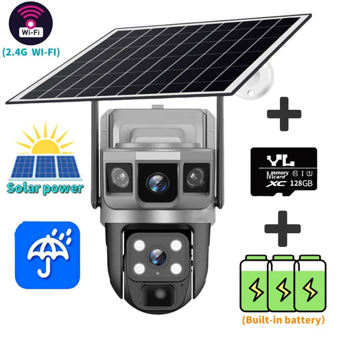 V380Pro Solar Camera 4G Sim Card Camera Triple Screen WiFi Network