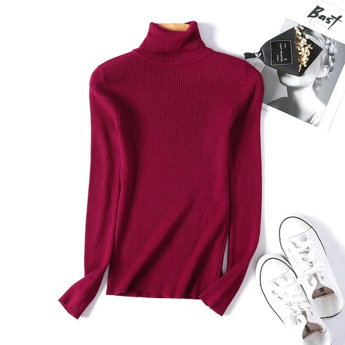 2024 Autumn Winter Women Long Sleeve Knitted Foldover Turtleneck