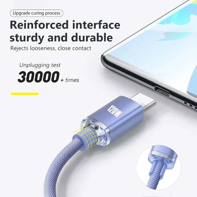 120W 6A USB Type C Cable For Xiaomi 13 Samsung S23 Realme Mobile Phone