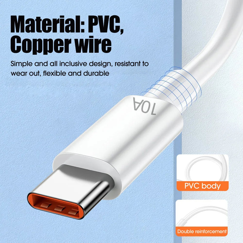 USB Type C Cable 120W 10A Fast Charging Wire Mobile Phone USB For
