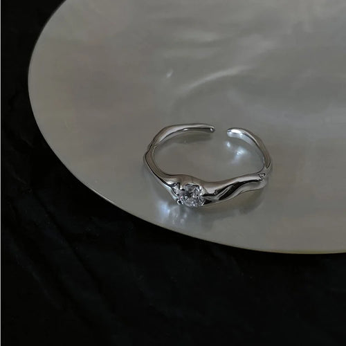 INS Minimalist Silver Color Irregular Wrinkled Surface Finger Rings