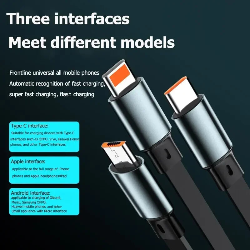 100W 3 In 1 Retractable Usb Cable Fast Charging And Data Micro Usb