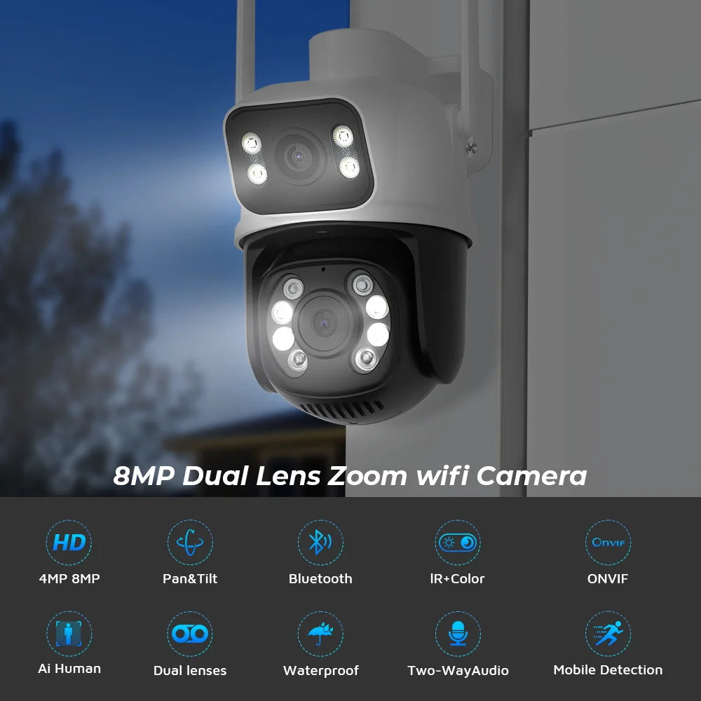 BESDER 8MP PTZ Wifi Camera Outdoor Night Vision Dual Screen Human