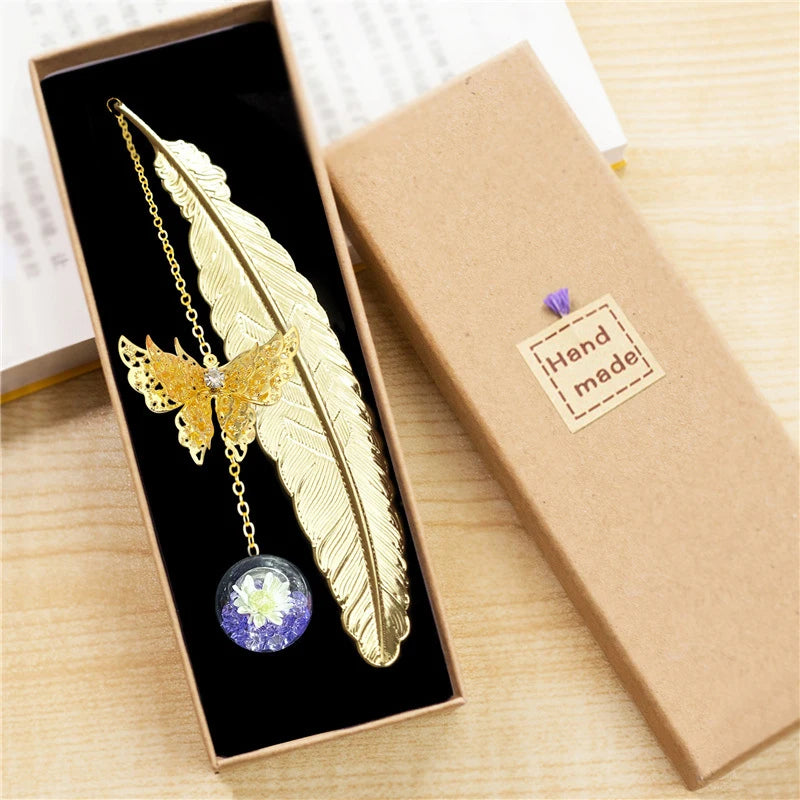 1pc Chinese Style Metal Feather Bookmark Creative Immortal Dried