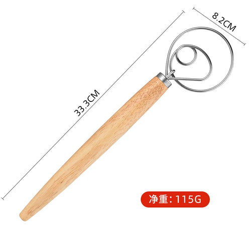 Best Wooden Hand Danish/Dough Whisk Stainless Steel Doutch Dough Whisk