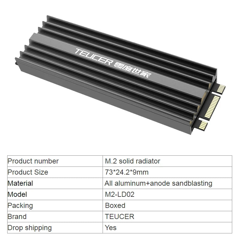 M.2 SSD NVMe Heatsink 2280 Aluminum Radiator with Thermal Pad  Solid