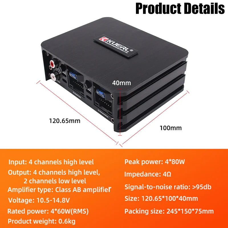 Class AB 4*60W Car Power Amplifier Non-Destructive Installation DSP