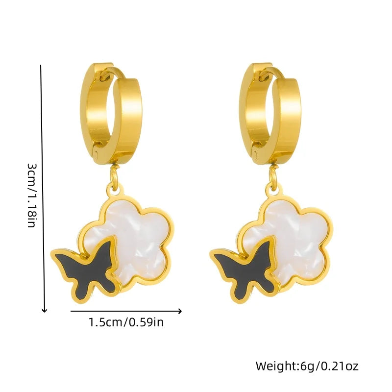 DIEYURO 316L Stainless Steel White Beihua Black Butterfly Necklace