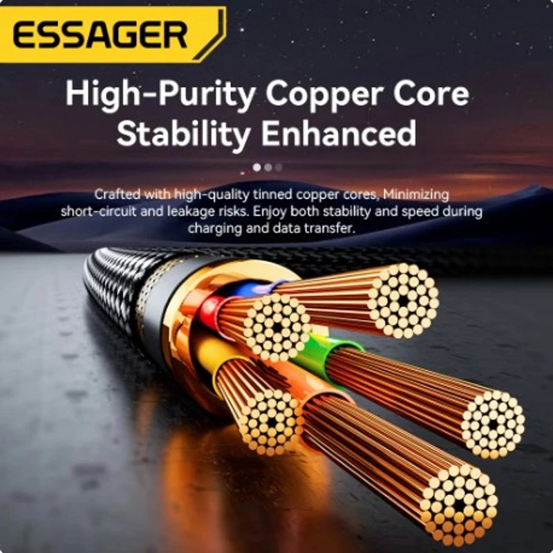 Essager 2 in 1 USB Type C Cable 65W PD Fast Charging Wire Type C To