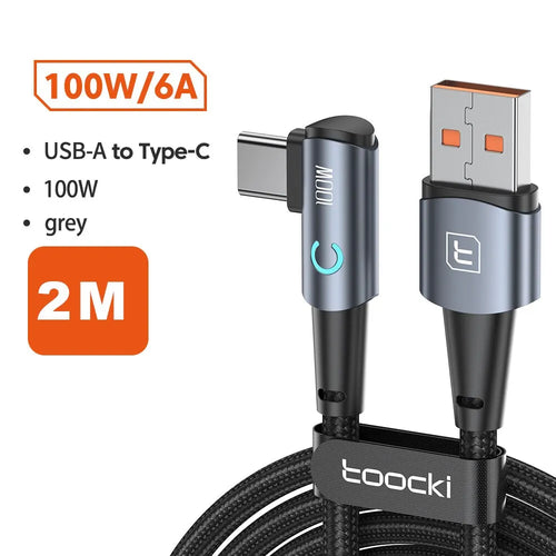 Toocki 6A USB C Cable 90 Degree For OPPO 100W Fast Charging Cord For