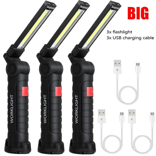 New Portable COB LED Flashlight USB Rechargeable Work Light Magnetic