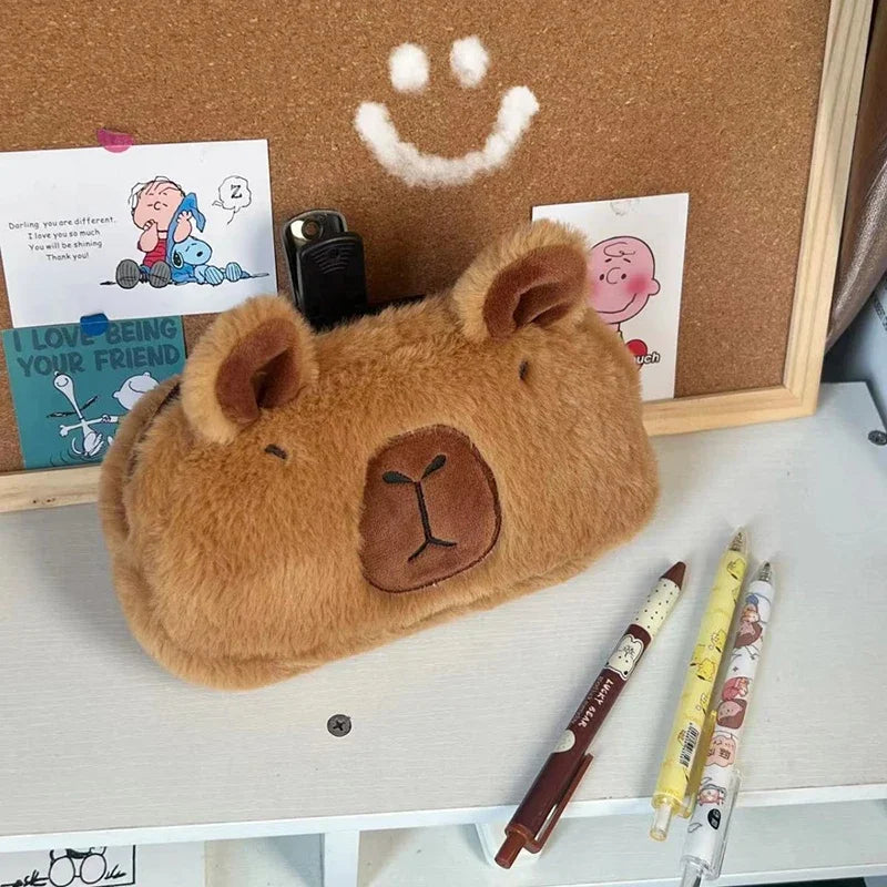 1Pc Cute Plush Capybara Pencil Storage Bag Cartoon Animal Pen Case