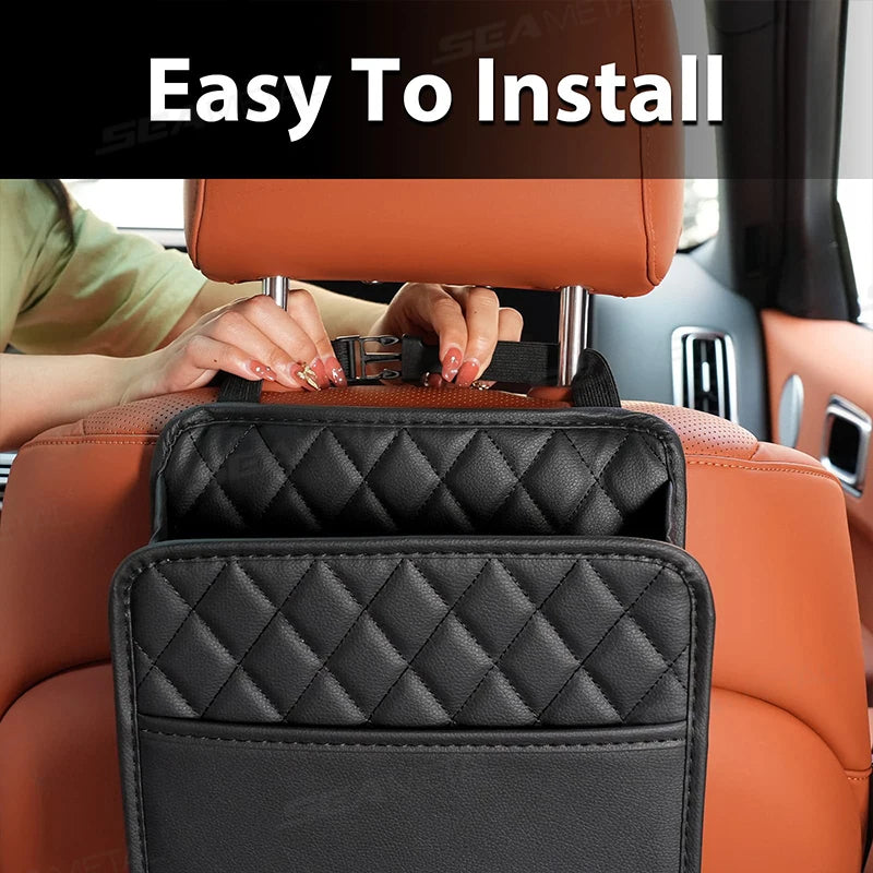 SEAMETAL Car Seat Storage Bag Pu Leather Auto Garbage Bag Hanging