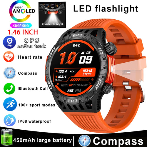 Outdoor Military Smart Watch Men's With LED lighting Bluetooth Call