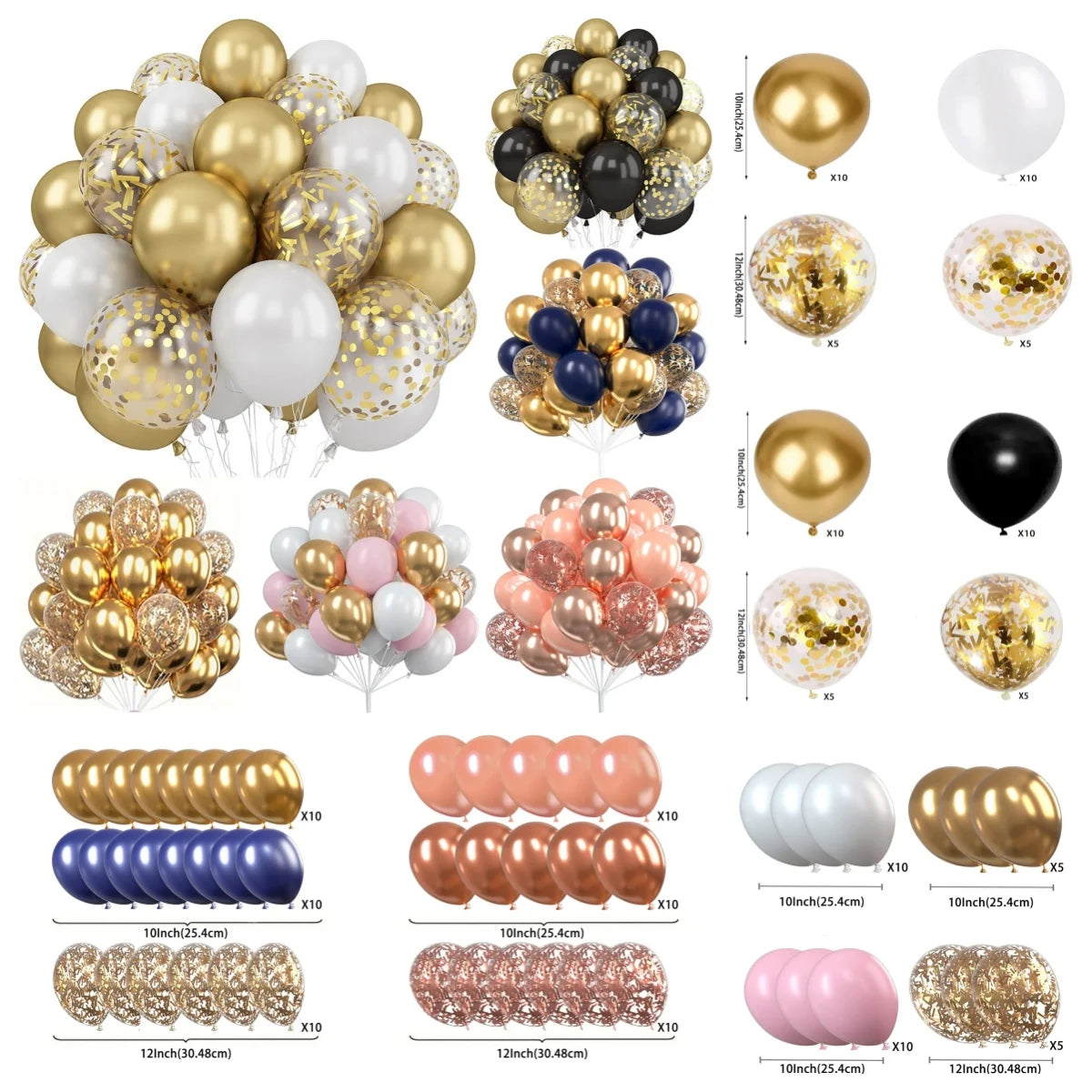 30Pcs 12 Inch Metallic Gold Balloons Pearl White Latex Balloons Gold