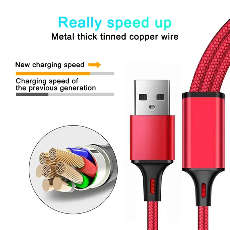 3 IN 1 USB Cable Micro USB Type C Charger Cable Multi Usb Port Fast