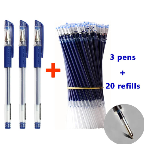 Gel pens Set Black Blue Red Refill Gel Pen Bullet Tip 0.5mm School &
