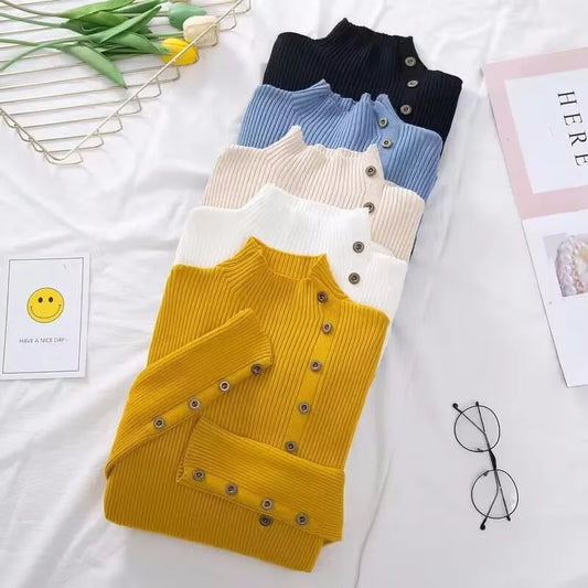 2024 Autumn Knitted Slim Women Sweaters Solid Female Cotton Soft