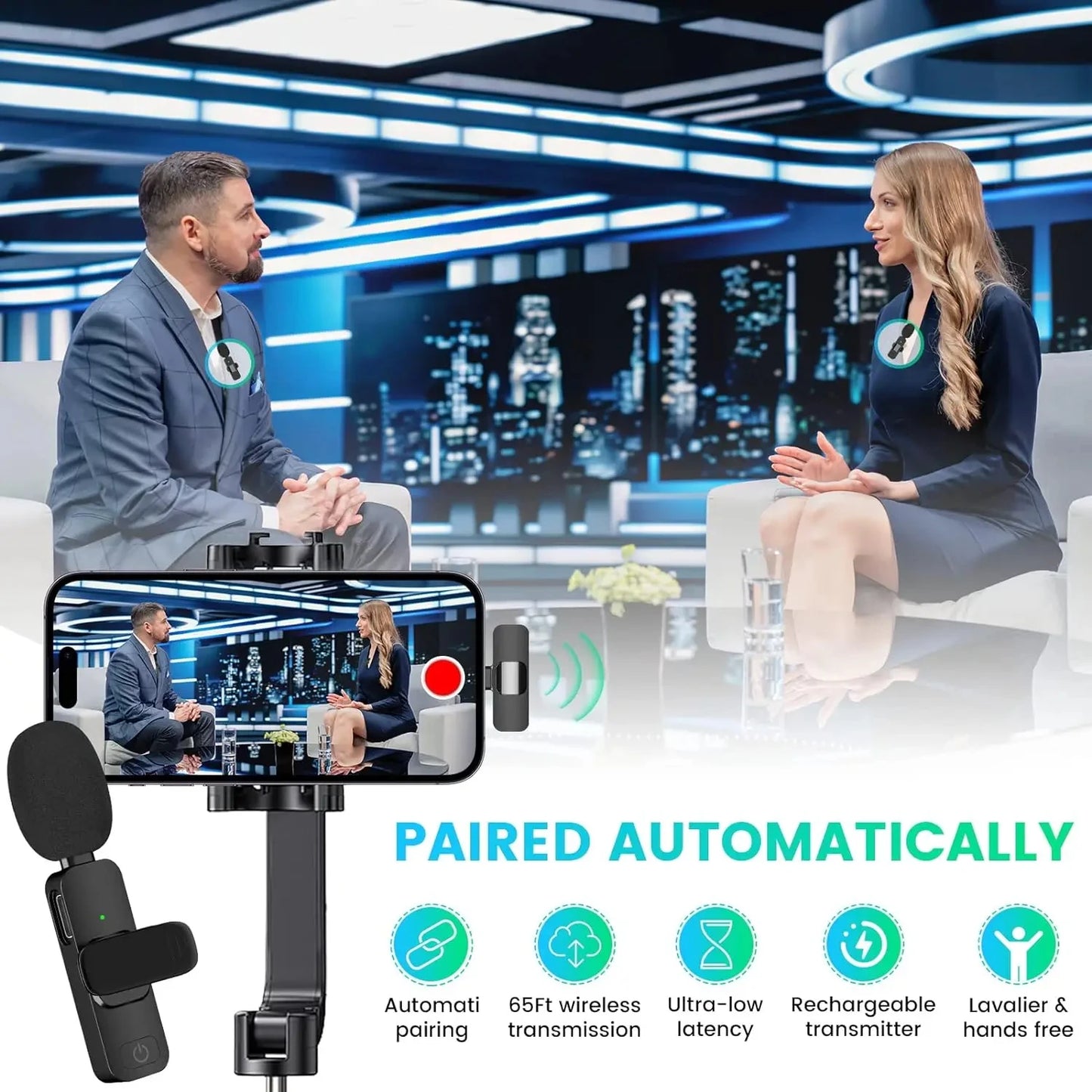 Wireless Lavalier Microphone Mini Audio Video Recording For iPhone 14