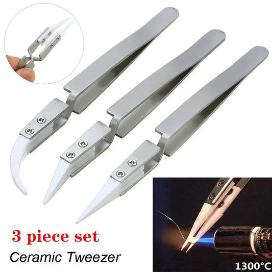 3 Pcs Ceramic Straight Tip Electronic Soldering Tweezers, Anti-Static