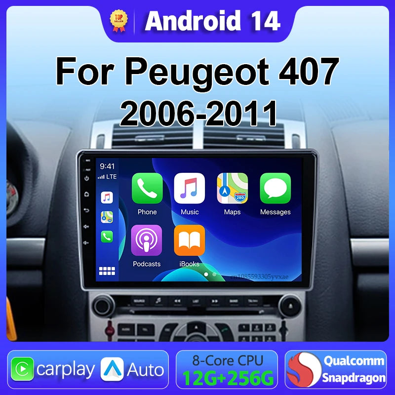 Android 14 Carplay Car Radio Multimedia For Peugeot 407 CC 407CC SW