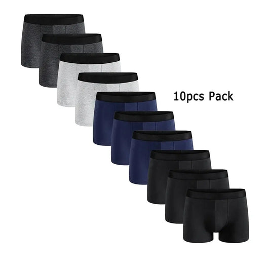 10Pcs Pack Men Panties Solid Color Underwear Male Brand Boxer And