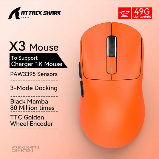 X3 Gaming Mouse Wireless ATTACK SHARK Red Color 4K Returns,Bluetooth