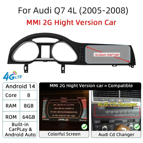 Android 14 Auto Radio CarPlay For Audi A6 C6 4f  For Audi Q7 4L