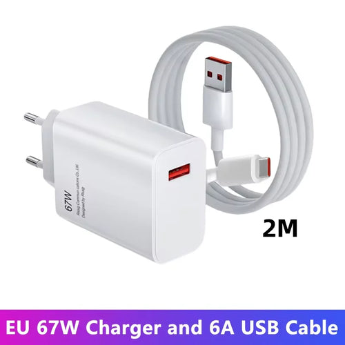 67W USB Fast Charger 6A Type C Cable Phone Power Adapter For Xiaomi Mi