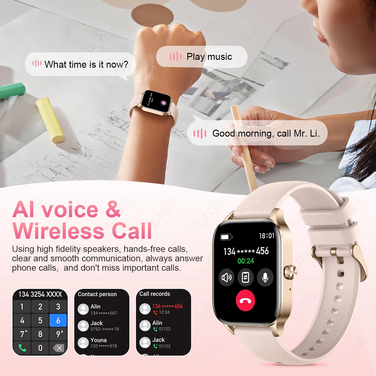 LIGE Fashion Smart Watch Women 1.85” HD Screen Custom Watch Face