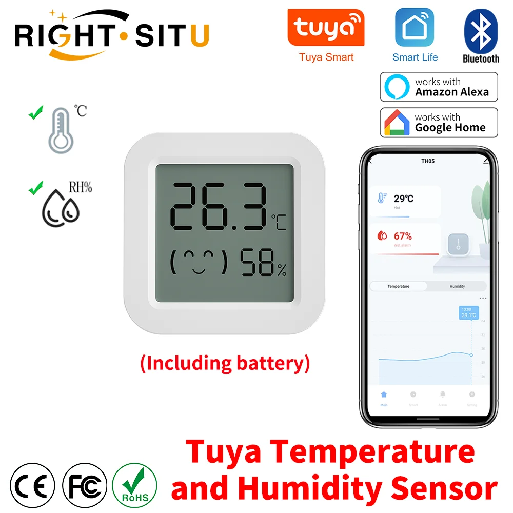 Tuya Temperature Humidity Sensor Mini LCD Display Compatible with